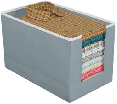 Milan Craft Foldable Non-Woven Fabric Shirt Stacker Storage Box Organizer with Handle – Durable, Dust-Proof & Stackable Cloth Storage Bin for Wardrobe, Closet & Underbed Use Set of 1(Grey)