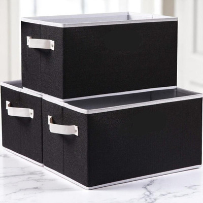 ROYSA Non-Woven Fabric Storage Bins with Handles Foldable Closet Organizers for Shelves, Drawers & Cabinets Durable Storage Boxes for Clothes,Toys, Books, Office Use Pack of 3(Black)