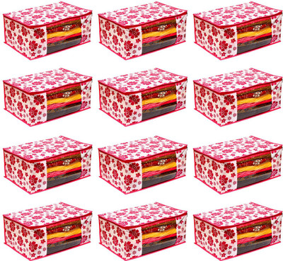 Sameer Enterprises Garments Cover Flower Print 12 Non Woven Saree Cover Clothes Wardrobe Transparent Window Pink 12(Pink)