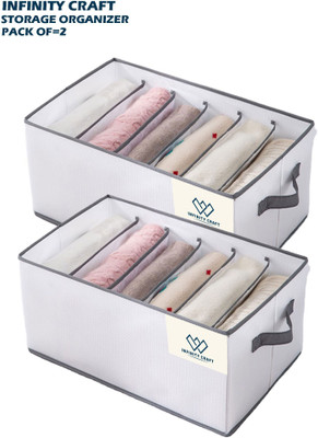 infinity craft Clothes Drawer Organizer Non-Woven Storage Box Wardrobe for T-Shirt Jeans, Leggings, Sweater (Combo of 2)(White)