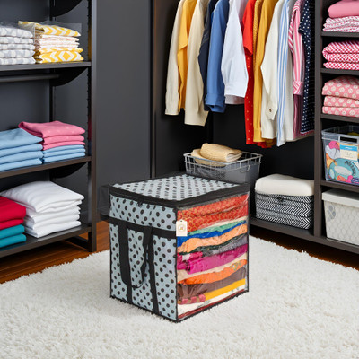 AMAK INC Polka Dot Non-Woven Saree Cover Storage Box with Transparent Window & Dual Zipper | Foldable Cloth Organizer for Wardrobe (90 GSM, Large, Pack of 1 SFXE331 Luggage Cover(Non-Woven Fabric (90 GSM), White, Black)