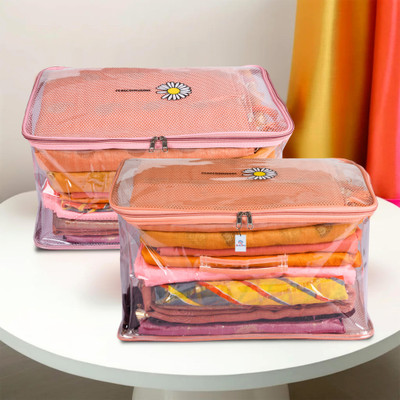Heart Home Saree Cover Net Transparent Sunflower Saree Cover with Handle|9 Inch|Pack of 2|Multi Cloth Storage(Multicolor)
