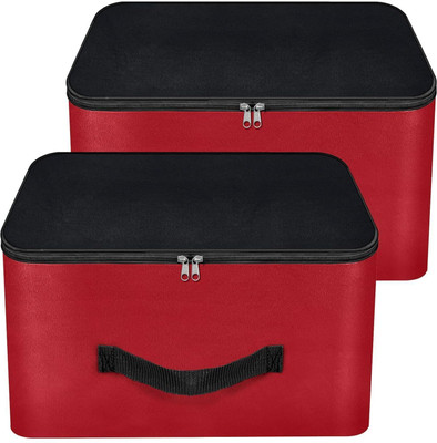 STORITE 2 Pack Underbed Storage Bag Nylon Moisture Proof Wardrobe Organizer Storage Bag for clothes with Zipper Closure and Handle - 38.1x25.4x35.5 cm(Red & Black)