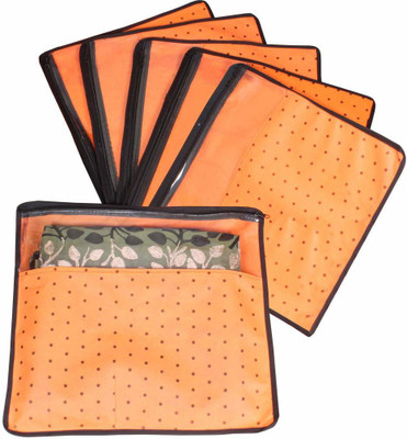 PrettyKrafts F1290_Orange6 Saree Cover Set of 6 Polka dots with Top Transparent Window_Orange 1290(Orange)