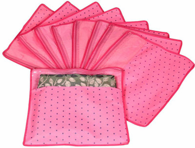 PrettyKrafts F1290_Pink9 Saree Cover Set of 9 Polka dots with Top transparent window_Pink 1290(Pink)