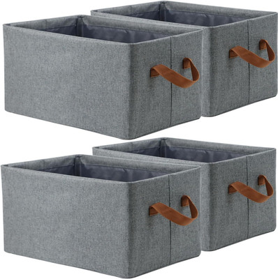 Maahixa PACK OF 4 Wardrobe Organizer for Clothes with Metal Frame Rectangle Storage Baskets Fabric Storage Box with Handles Shelf Basket for Storage Clothes Pants Jeans(Grey)