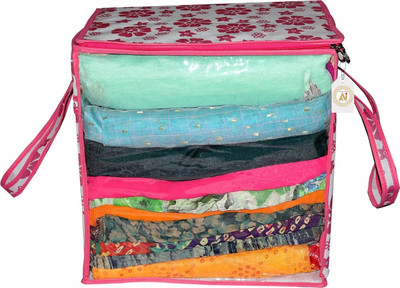 Ukhari International AI_Pink Flower Box_001 XL Saree Cover/sari organizer with handles and transparent front . AI_Pink Flower Box_001(Pink)