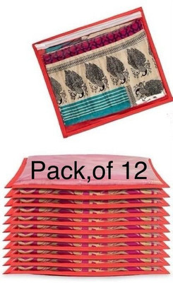 VIDHI14 Organizer With Transparent For Lehenga (Red) Storage bag set of 12 Foldable Single Saree Covers / Clothes Storage Bag / Wardrobe(Red)