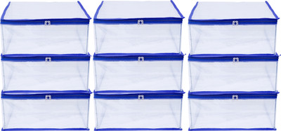 MBW navy blue transparent Saree Cover Storage Bag Big for Clothes with Zip Organizer for Wardrobe, transparent Cloth Large Design Boxes for Blanket and Blouse (navy blue)| (pack of 9) pack of 9 trans navy blue(Navy Blue)