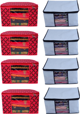 VIDHI14 oragenizer non woven bag Storage bag Grament sari cover clothing bag red printed and Gray pack of = 08(red and gray)