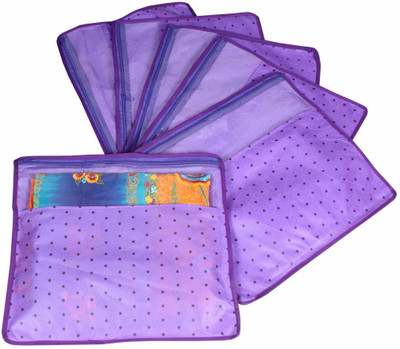 PrettyKrafts F1290_Purple6 Saree Cover Set of 6 Polka dots with Top Transparent Window_Purple 1290(Purple)