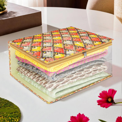 KUBER INDUSTRIES Saree Cover Bow Golden Print Saree Cover with Transparent Window|9 Inch|Multicolor Cloth Storage(Multicolor)