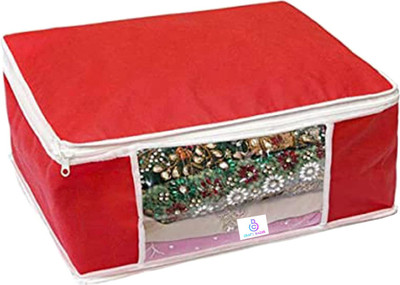 Craft Bazar Non Woven Fabric Saree Cover/ Clothes Organizer with Transparent Window & Zipper Closure | Pack of 1 Foldable Multipurpose Storage(Red)