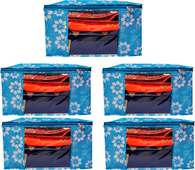 bapu creation Soiled Garment Saree Bag Saree Cover Cloth Storage Organizer Pack of 5 FANCY SAREE COVER NW0022(Blue)