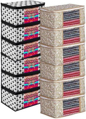 Aaliya Regular series saree cover Foldable Pack of 12 Organizer,Wardrobe and SAREE Storage Multi Use GTB410(black bindi, beige chiku)