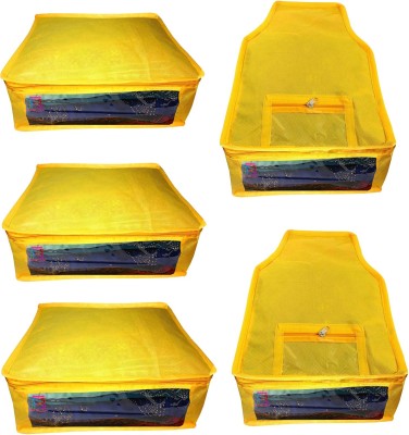 atorakushon Saree & Blouse cover organiser Combo 3 Saree and 2 Blouse Lahenga cover wardrobe orgniser Wedding Gift Regular Clothes Bag Vanity pouch Set of 5 yellow At3and2 Non woven yellow(Yellow)