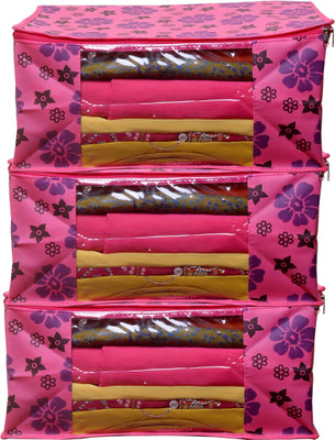 KITTI AI_NPF_03 New Pink Flower Saree cover Front Transparent Pack of 3 AI_NPF_03(Pink)