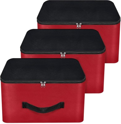 NISUN 3 Pack Wardrobe Bag 3 Pack Wardrobe Bag Moisture Proof Cloth Storage Organiser with Zippered Closure(Red & Black)