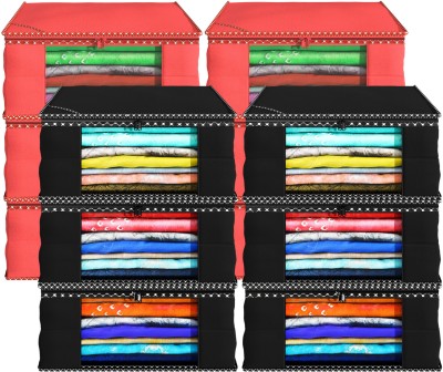 KUBER INDUSTRIES Saree Cover (Pack of 12) Hathkadi Piping 9 Inch Non-Woven Saree Covers | Black & Red Cloth Storage(Black & Red)