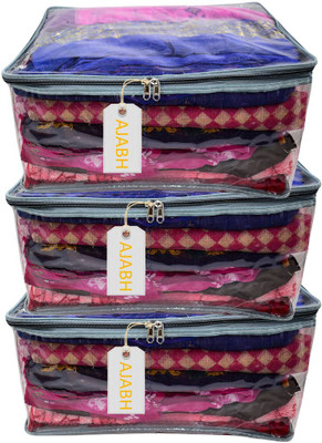 Ajabh High Quality Set Of 3 Transparent 9Inch Hight Saree Cover Garment Cover Bag | Multi Purpose Cloth Cover | Wardrobe Storage Organizer(Silver)
