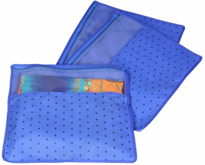 PrettyKrafts F1290_Blue3 Saree Cover Set of 3 Polka dots with Top Transparent Window_Blue 1290(Blue)