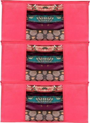 Qwarty Cloth Cover Set of 3 Printed Non Woven Fabric Saree Cover, Clothes Storage Bag & Organiser For Wardrobe With Transparent Window And Zipper(Pink)