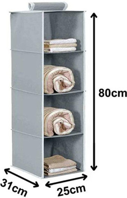 SV.ENTERPRISE Hanging Organizer 4 Shelves Non Woven Foldable Wardrobe Organizer 4 Shelves Non Woven Foldable Wardrobe/Closet Organizer PACK OF 1 Pc Grey Closet Organizer(Grey)