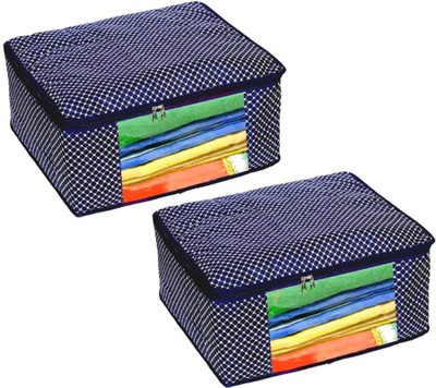 Sagar creation (pack of 2) Saree Cover Clothes Storage Bag Wardrobe Organizer with Transparent Window(Blue)