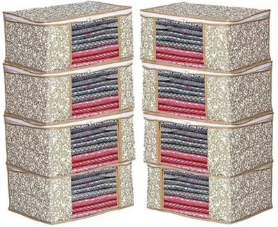 CHAMPARAN Set Of 8 Beige High Quality Non Woven With Window Saree cover /Wardrobe Organizer Clothes /Storage Cover Storage Space Saver Multipurpose Bag/ Wardrobe Storage Organizer Storage Box(Beige)