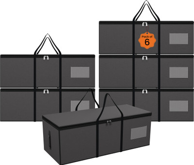 HOMESTIC by Kuber Industries Garment Covers Pack of 6 Jumbo Storage Bags For Clothes Large With Zip & Handles | Dark Grey Cloth Storage(Dark Grey)
