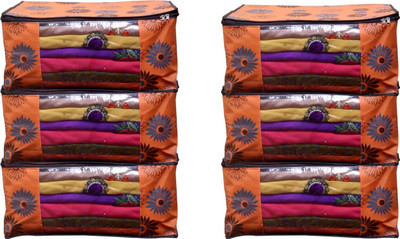 Ankit International AI_OF_06 Orange Flower Saree cover Front Transparent Pack of 6 AI_OF_06(Orange)