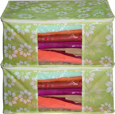 Ukhari International AI_GF_02 Green Flower Saree cover Front Transparent Pack of 2 AI_GF_02(Green)