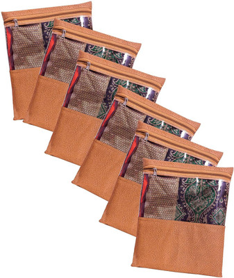 JD FRESH 06 Pcs Non-Woven Saree Covers Zip Cover/Wardrobe-Cupboard Organizer Space Saving Transparent Bag/Saree Organizer for Travelling(Brown)