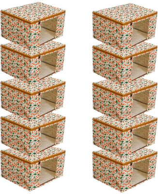 Vervita PACK OF 10 Cloth Storage Box Storage Organizer for Saree Non Wowen Material Storage Box for Clothes with Transparent Window and Zipper(Chiku Print)