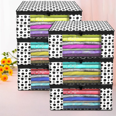 KUBER INDUSTRIES Designer Polka Dots Design 6 Piece Non Woven Fabric Saree Cover/ Clothes Organiser For Wardrobe Set with Transparent Window, Extra Large,(Black & White) -CTKTC38089 CTKTC038089(Black & White)