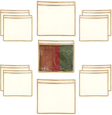 ORJILO 12 Set of 12 Saree Cover Set Transparent Non-Woven Storage Bags with Premium Zipper Closure (Pack of 12) Set of 12 Saree(golden)