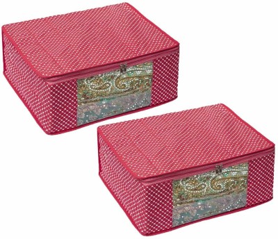 Home Style India Polka Dots Saree Cover 3 Layered Quilted Saree Bags for Wardrobe Foldable Cotton Sari Storage Organizer with a Large Transparent Window Bride Lahenga Dress Cover Combo Set of 2 Pc Pink(Pink)