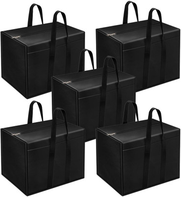 TUFRY Moisture Proof Multi-Purpose Storage Bag Clothing Storage Organiser Toy Storage, Stationery Paper Storage Bag with Zipper & Strong Handles | Pack of 5(Black)