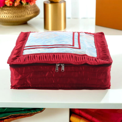KUBER INDUSTRIES Saree Cover Frill Top Visible Window Satin Saree Bag for Lehenga|6 Inch|Maroon Cloth Storage(Maroon)