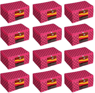 House of Common Garments Cover Check Print 12 Non Woven Fabric Saree Cover Clothes Organiser Transparent Window GG-137(Pink)