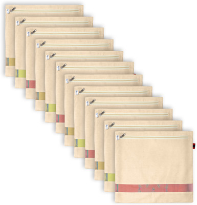 Knots Of Love Saree Cover Cotton Saree Storage Bags Set of 12 | Big Size 16x14 Inches | Zip Closure | Transparent Mesh Window | Wardrobe Organizer for Sarees, Suits & Clothes(Beige)