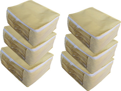 Aavni pack of 6 large non woven saree covers(Yellow)