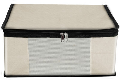 STORITE Space-Saving Foldable Storage Bags for Sarees Cotton Canvas with Net Window Zipper Closure With Foldable Material(White)