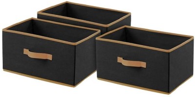 uhi Multipurpose Rectangular Drawer Storage Organizer Foldable Storage Box with Side Handle, Replacement Drawer Storage For Toys & Clothes Organizer (Set of 3)(Black)