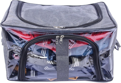 Devito Clothes Organizer/Closet Organiser Transparent Moisture Proof Storage Box, Saree Cover Wardrobe Organizer bag Grey Black Underbed Storage Bag(Grey Black Garment Cover)