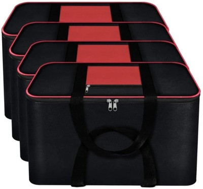 uhi Moisture Proof Nylon Rectangular Underbed Storage Bag For Multi Purpose Use Foldable, Blanket Storage Bag, Cloth Storage Organizer, Blanket Cover with Handles (Set of 4)(Black mix Red)