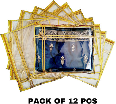 KITTI Saree Covers 12 Set With Transparent Top Saree Cover 12 Set -Single-Transparent-Bow-Design-Gold-Set-Of-12 (Gold)(Gold)
