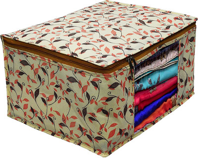 Saree Cover Premium High-Quality Garment Cover Storage Bag For Wardrobe Organizer Garments Storage bags-Big in size Printed saree cover Pack of 1(Beige, Orange)