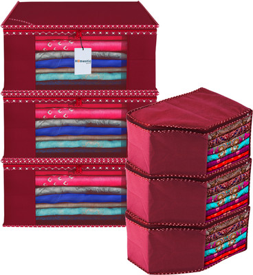 HOMESTIC by Kuber Industries Saree & Blouse Cover Combo Dot Border 3 Pieces Saree Cover &3 Pieces Blouse Cover Combo Set|Set of 6|Maroon Cloth Storage(Maroon)