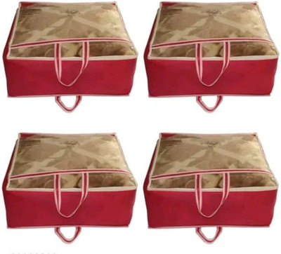DESTINY ENT Garment covers Red Saree and Blanket Storage Bags–Foldable Fabric Organizer,Transparent Pack of 4(Red)